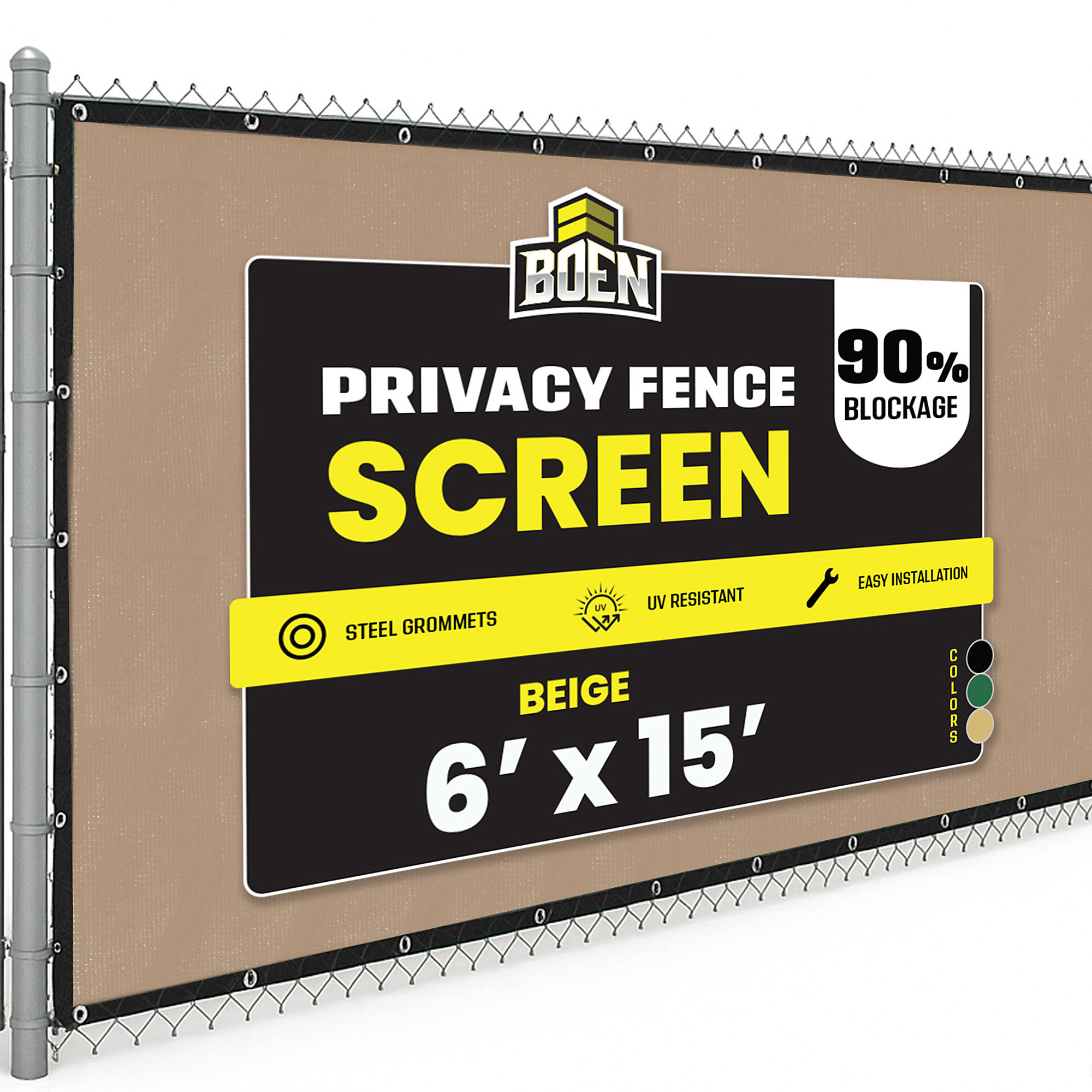 Boen Beige Privacy Screen Fence, 6 ft x 15 ft, Netting Mesh Fabric Windscreen with Reinforced Steel Grommets for Garden Fence Or Any Outdoor Metal or Wooden Fencing